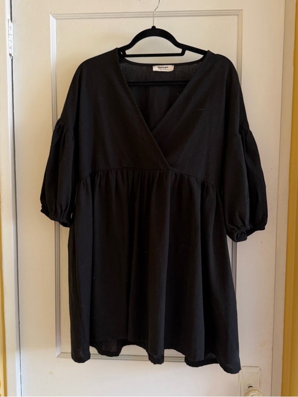 Showpo Black V-Neck Mini Babydoll Dress